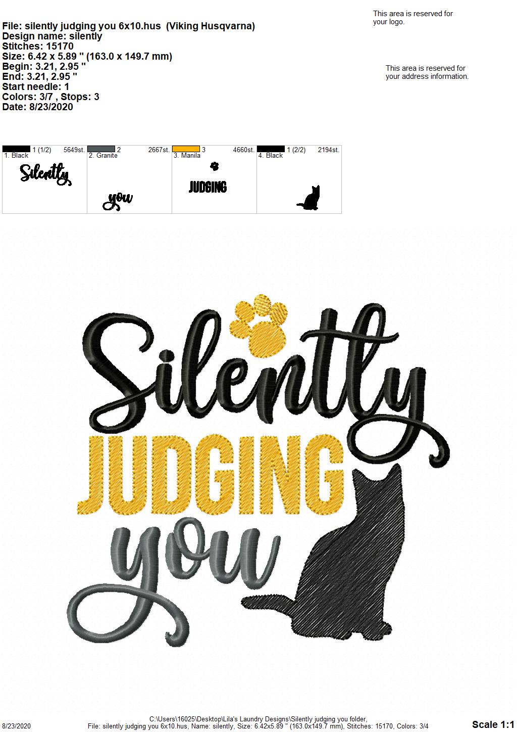 Silently Judging You - 2 Sizes - Digital Embroidery Design