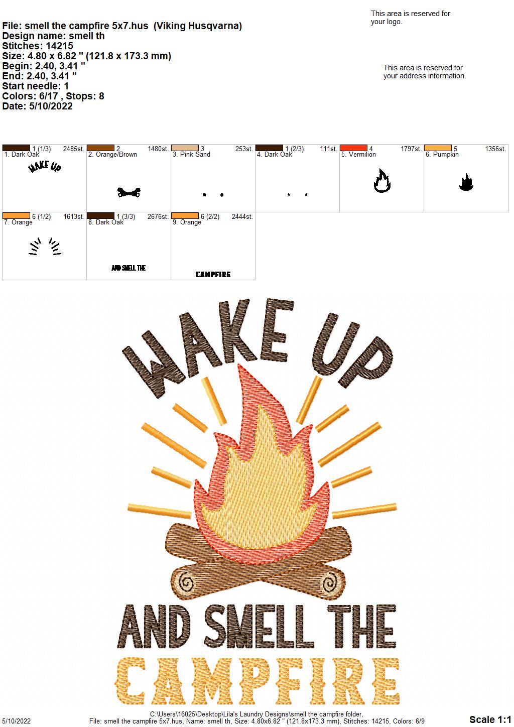 Smell The Campfire - 3 sizes- Digital Embroidery Design