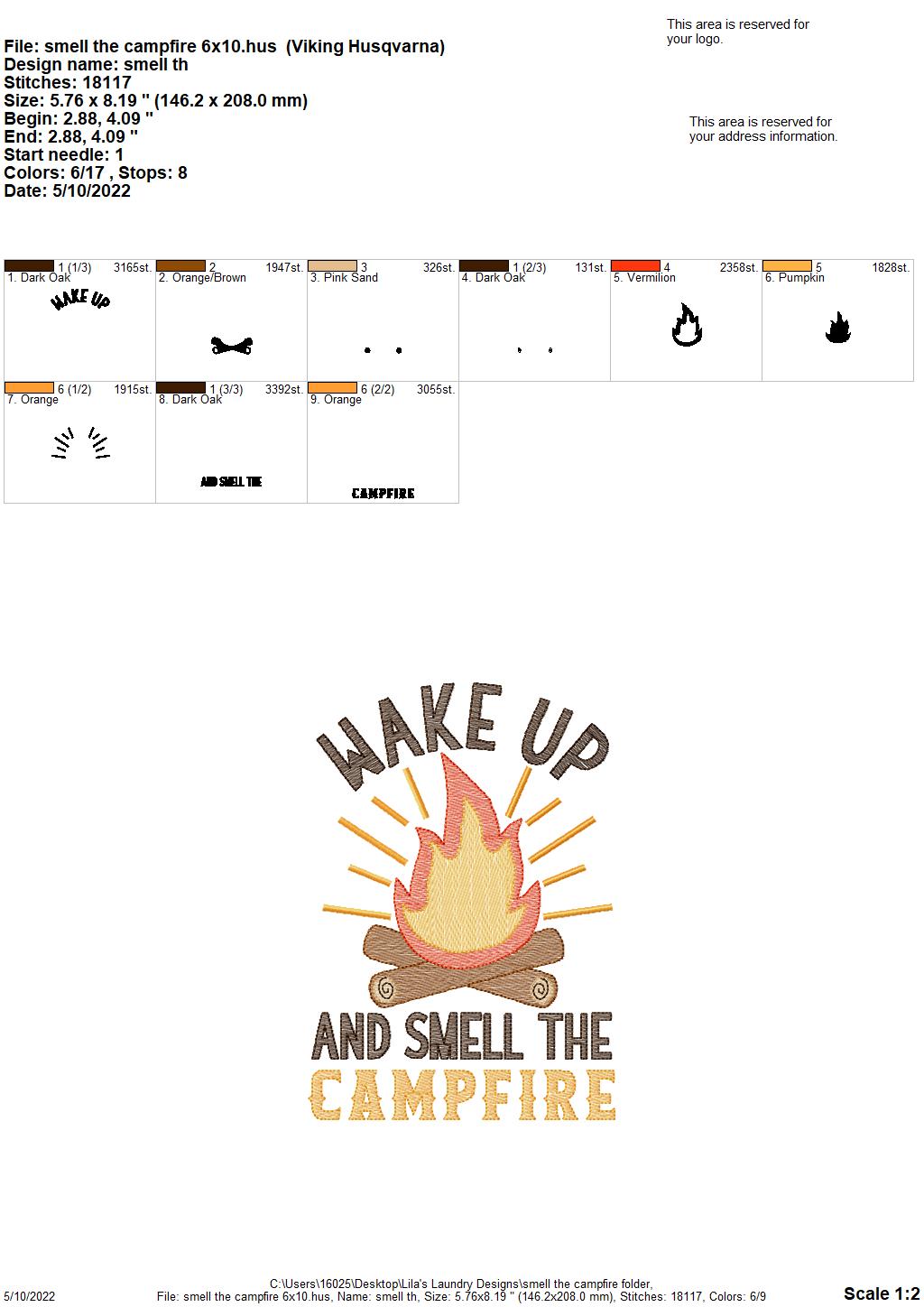 Smell The Campfire - 3 sizes- Digital Embroidery Design