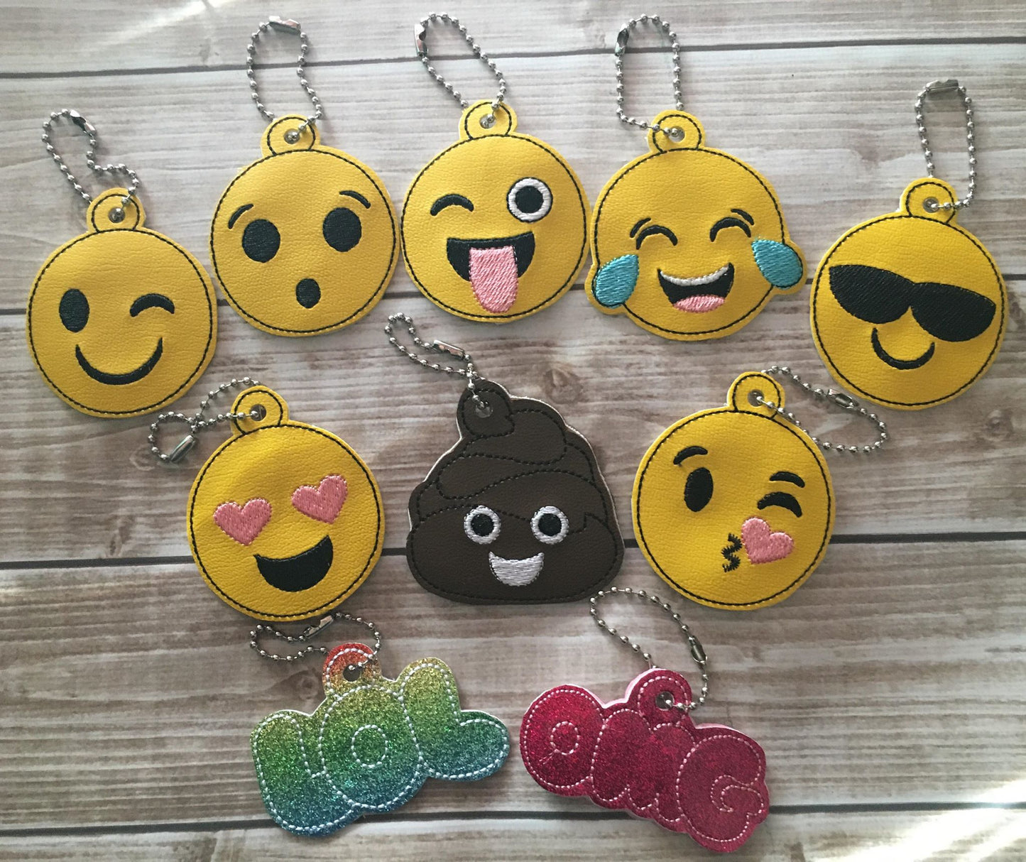 Smiley faces Zipper pulls Set of 10 designs - Embroidery Design - DIGITAL Embroidery DESIGN
