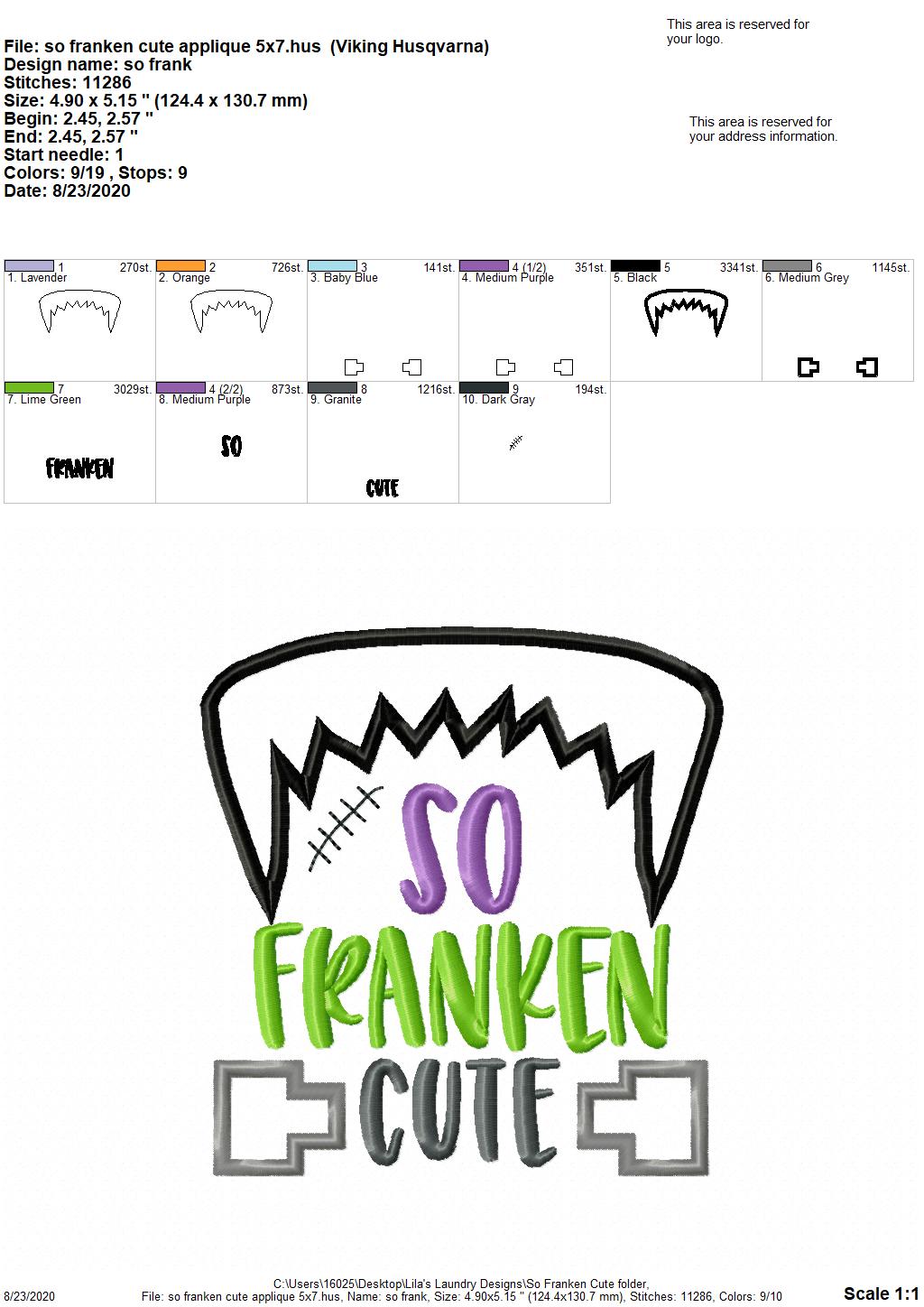 SO Franken Cute - 3 Sizes - Digital Embroidery Design