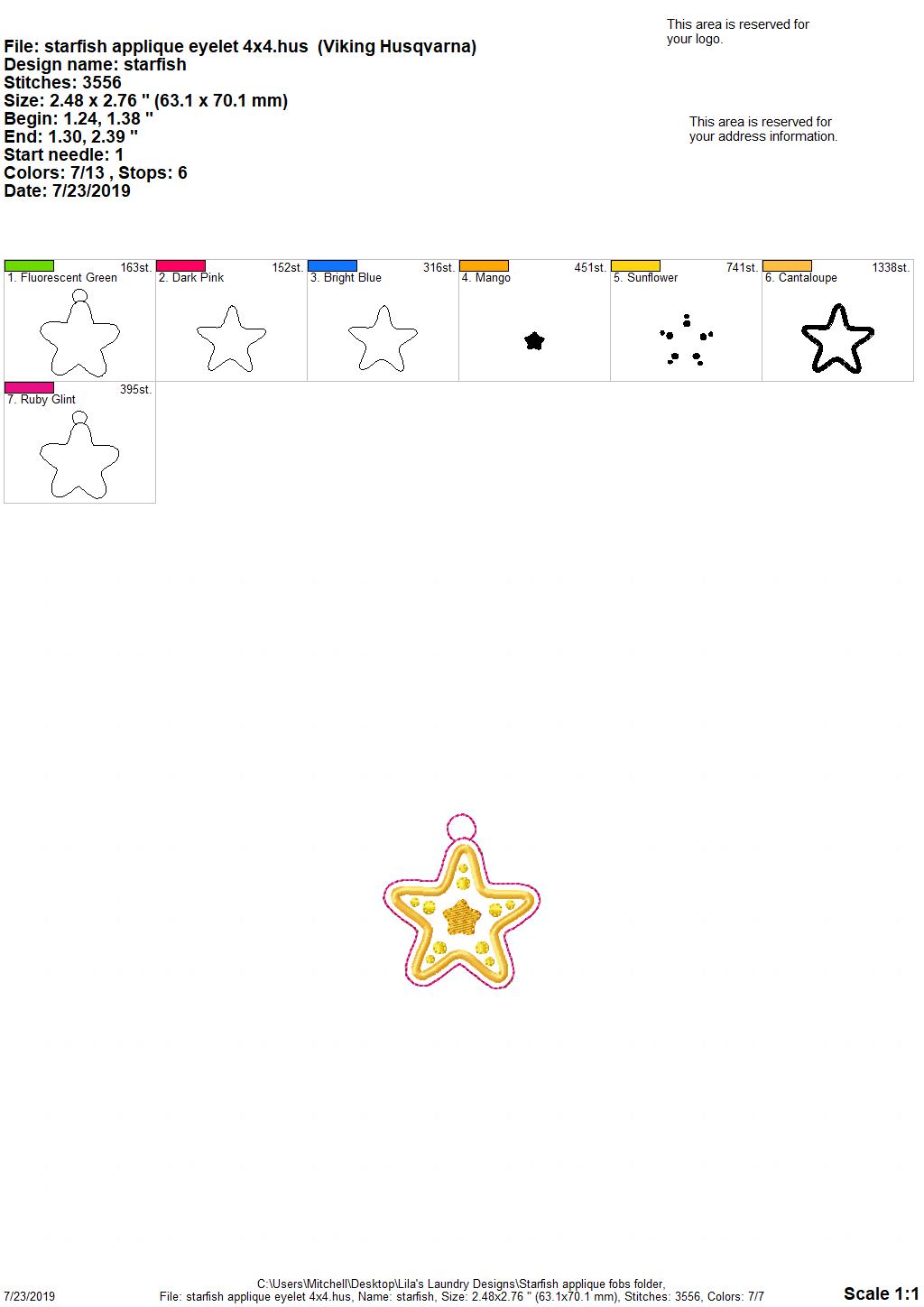 Starfish Applique Fobs - DIGITAL Embroidery DESIGN