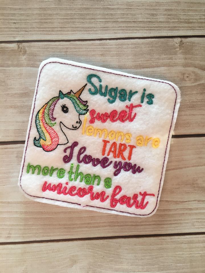 Sugar is sweet unicorn toilet paper feltie 4x4 - Embroidery Design - DIGITAL Embroidery DESIGN