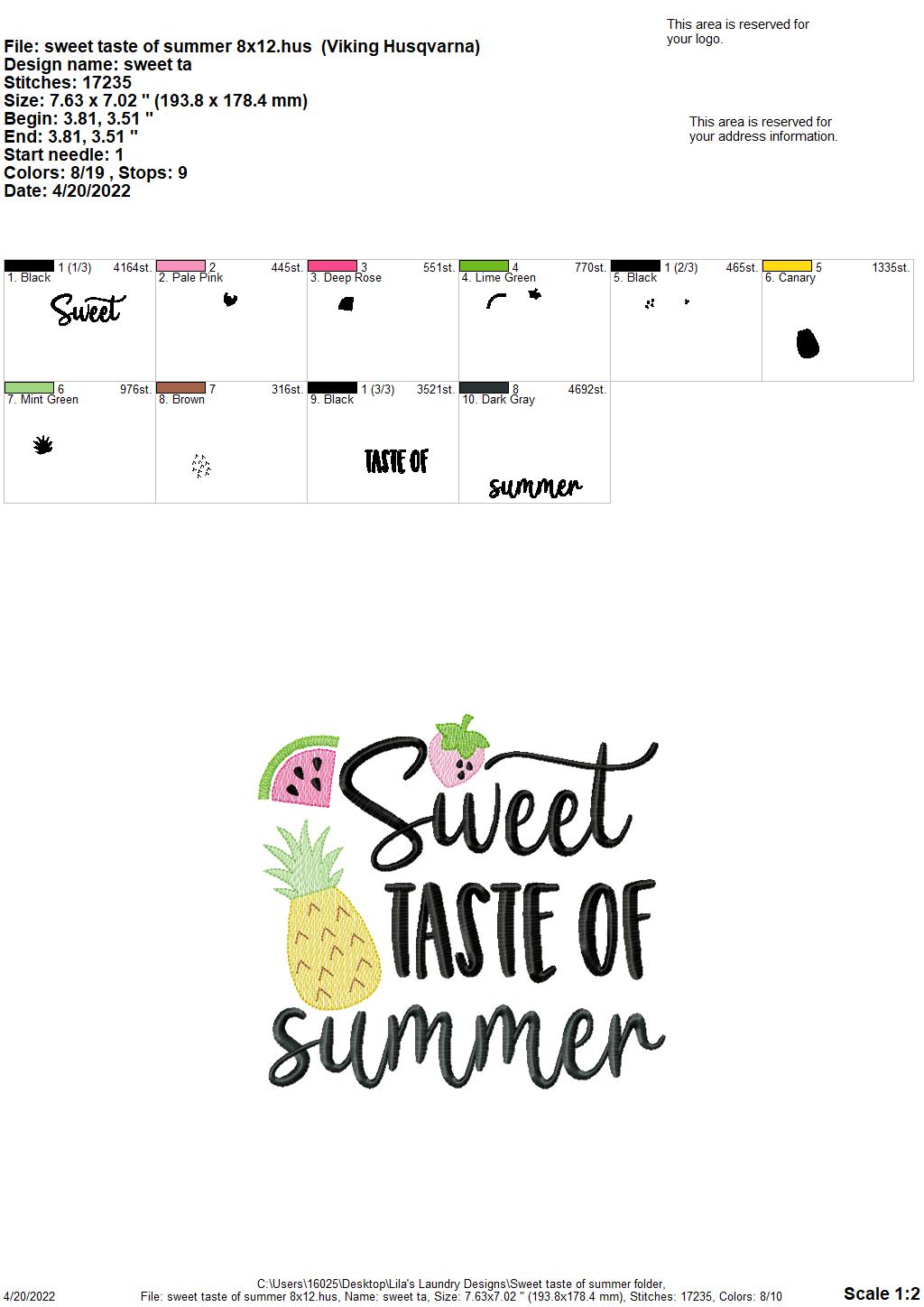 Sweet Taste of Summer - 3 sizes- Digital Embroidery Design