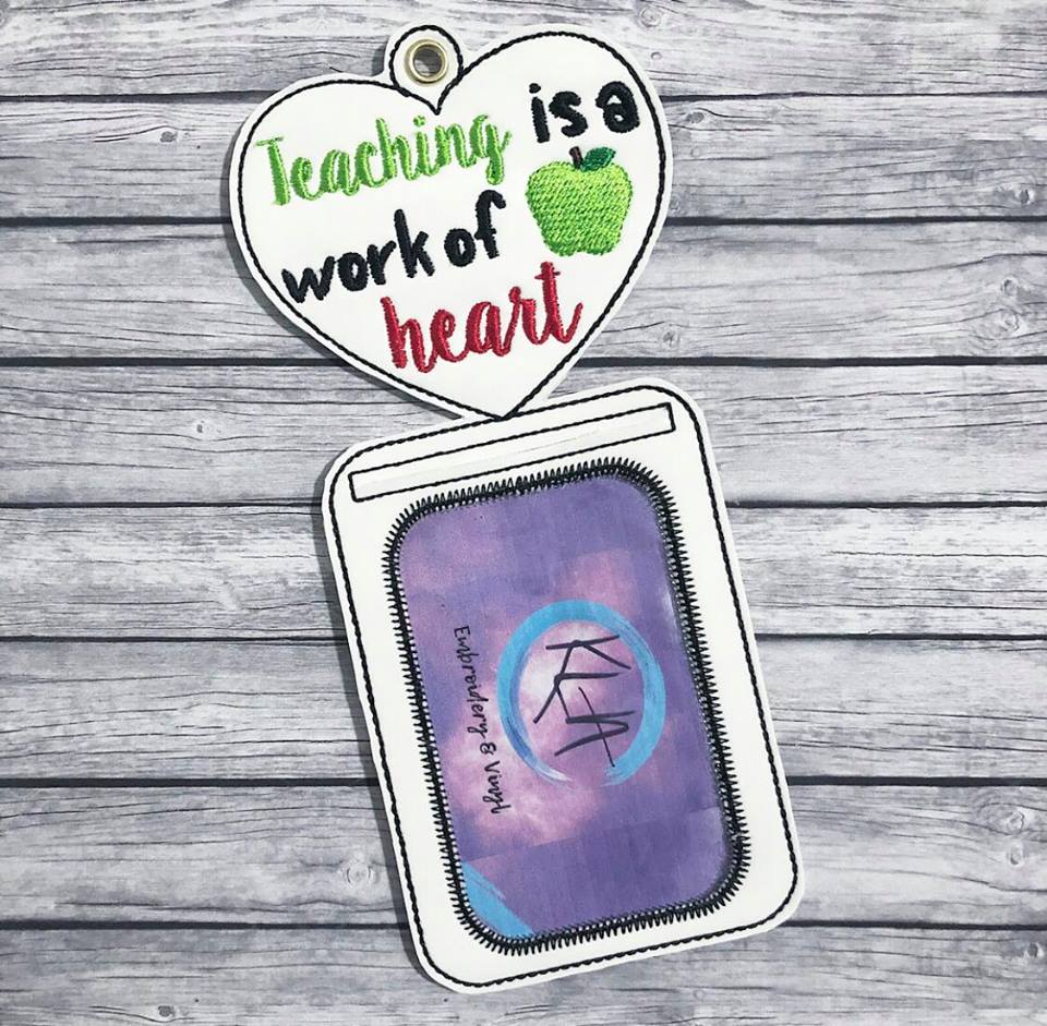 Teaching is a work of heart vertical ID holder - Embroidery Design - DIGITAL Embroidery design