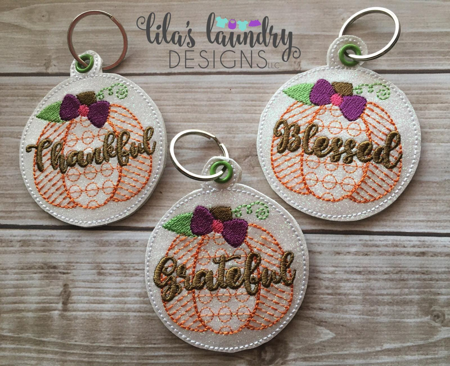 Sketch Thankful, Blessed, Grateful Pumpkin Eyelet Fob Set - Embroidery Design - DIGITAL Embroidery DESIGN