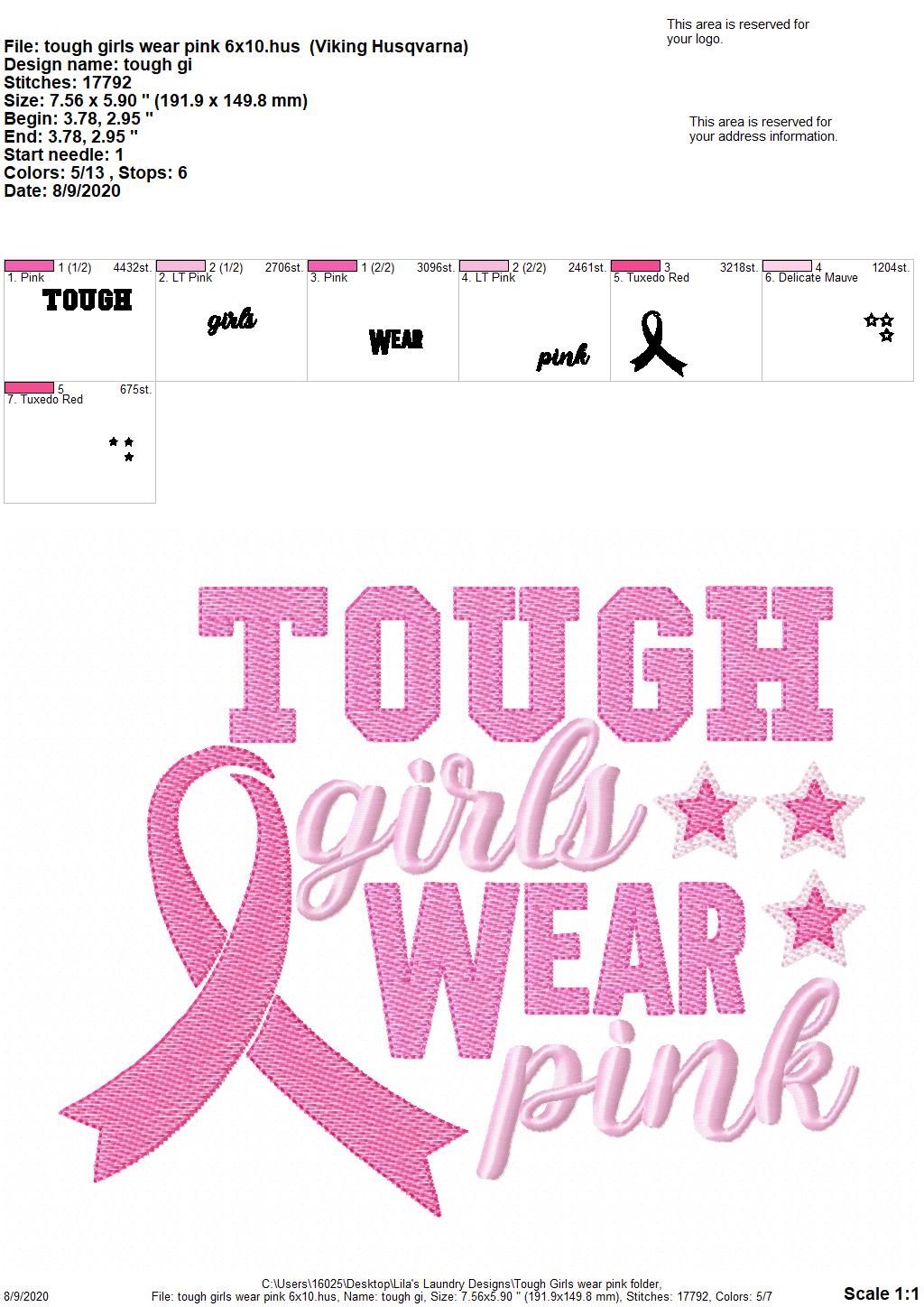 Tough Girls Wear Pink - 3 Sizes - Digital Embroidery Design