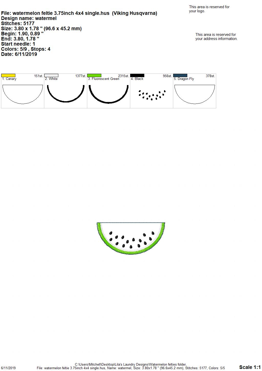 Watermelon Felties - 3 sizes- Digital Embroidery Design
