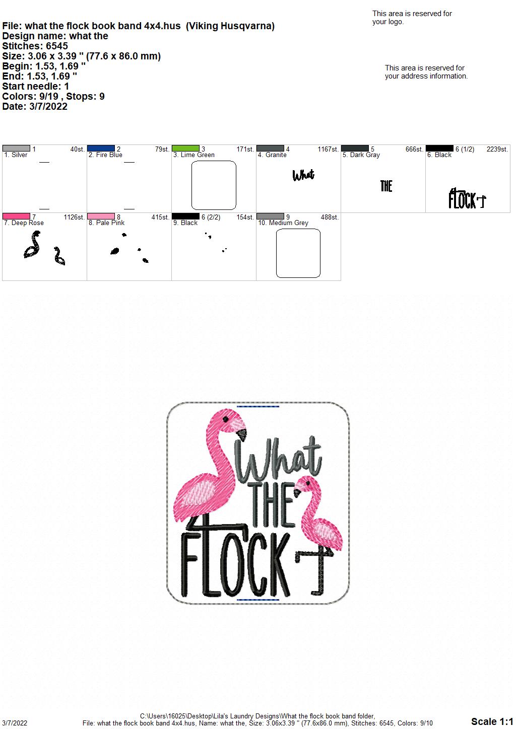 What the Flock Book Band - Embroidery Design, Digital File