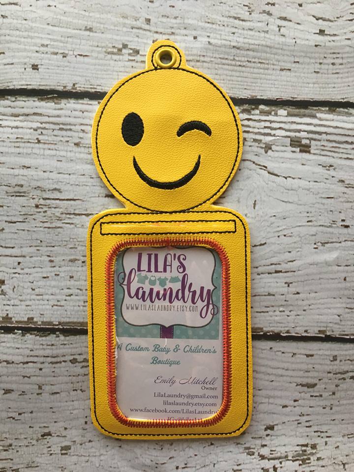 Smiley Winky Face ID holder - Embroidery Design - DIGITAL Embroidery design
