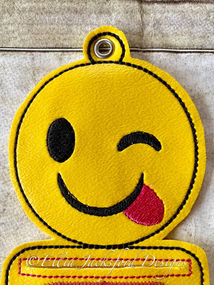 Smiley Winky tongue ID holder - Embroidery Design - DIGITAL Embroidery design